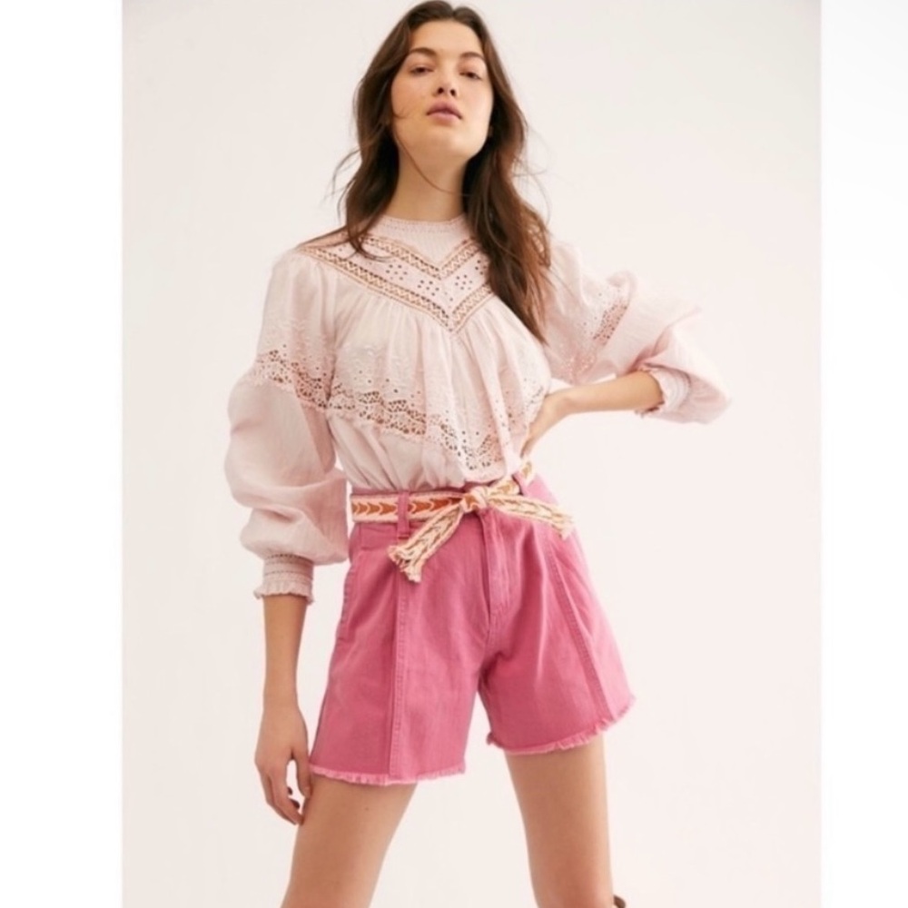 We The‎ Free Amelie A Line High Waisted Frayed Pink Shorts